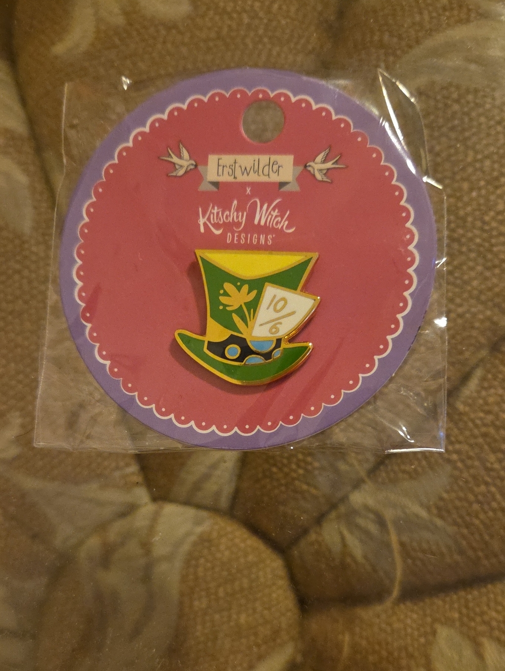Erstwilder Kitsch y Witch Green Mad Hatter Hat Enamel Brooch